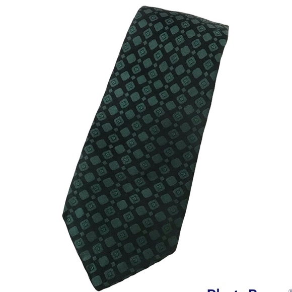 Tie Rich Forest Green Diamonds on Black Background Narrow Vintage Frazin Custom - Picture 12 of 12